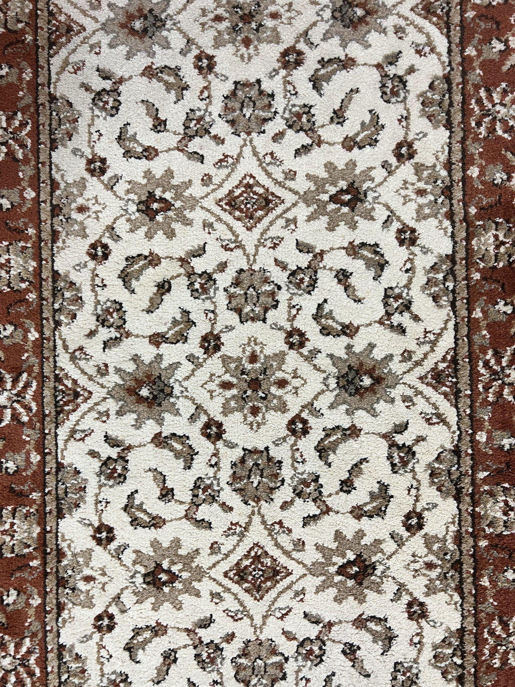 Runner Rug 2 x 7.6, Skinny Runner, Oriental Rug for Hallway, Ivory & Rust Red, Floral Allover