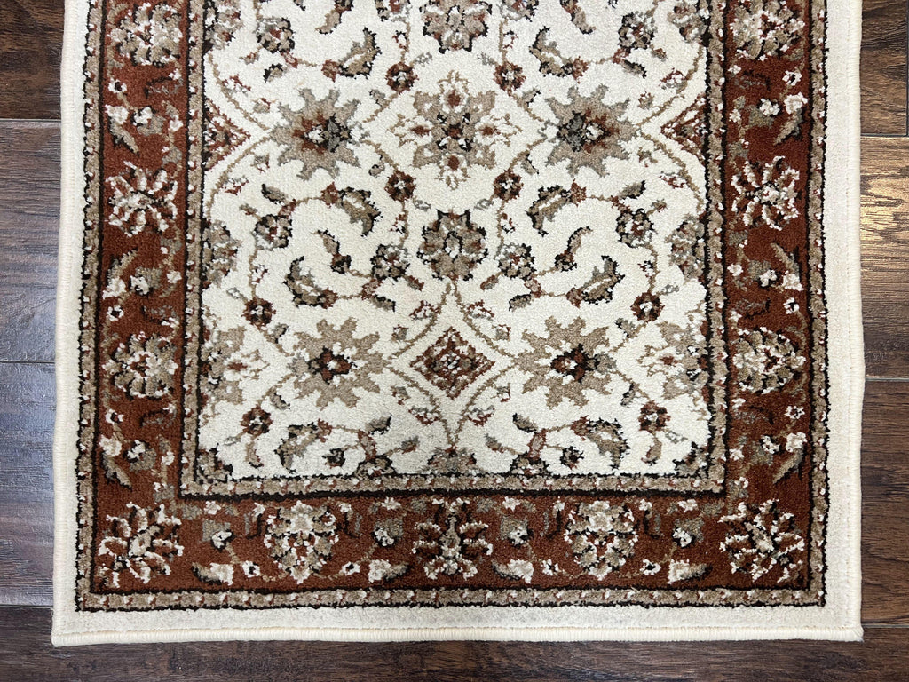 Runner Rug 2 x 7.6, Skinny Runner, Oriental Rug for Hallway, Ivory & Rust Red, Floral Allover
