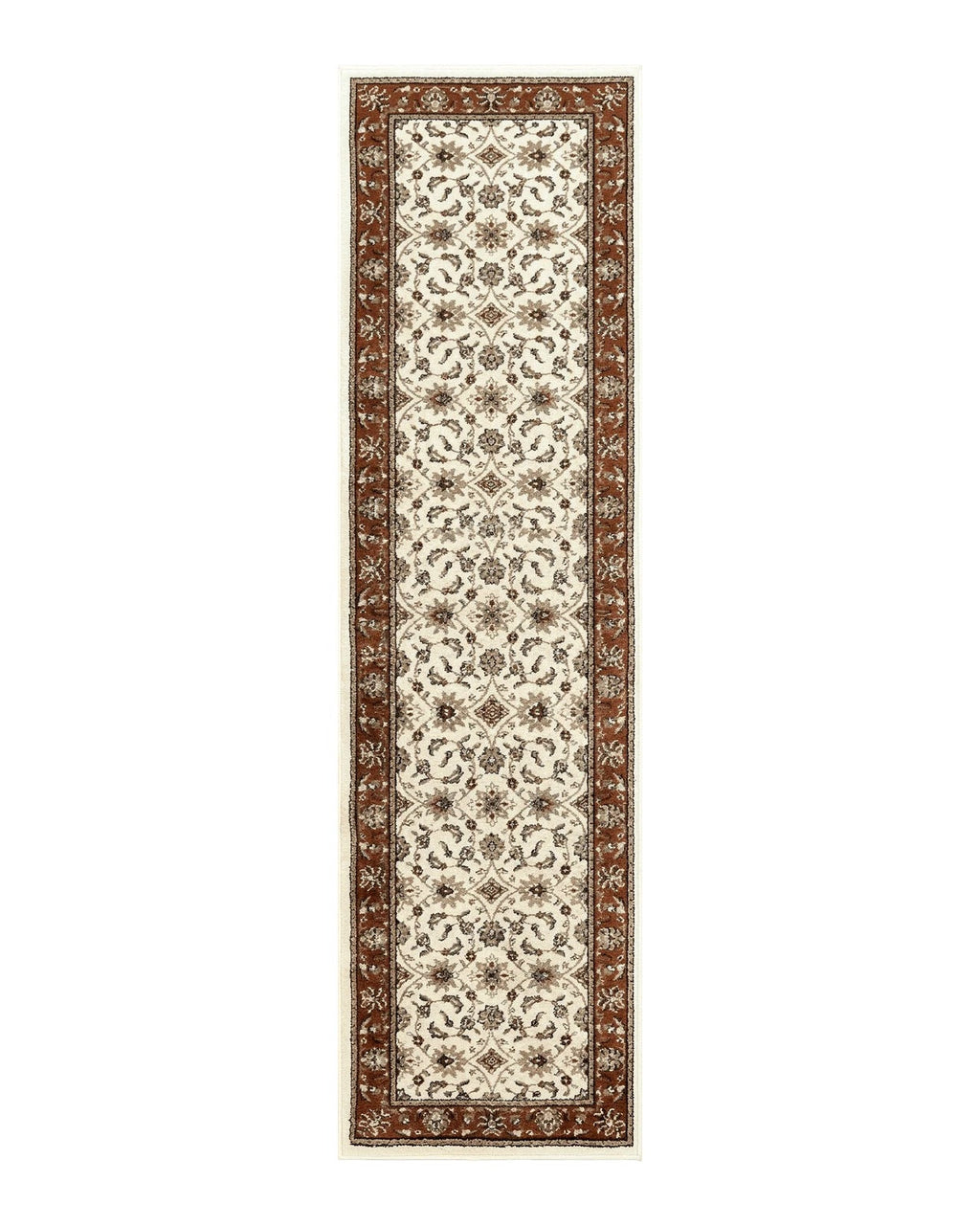 Runner Rug 2 x 7.6, Skinny Runner, Oriental Rug for Hallway, Ivory & Rust Red, Floral Allover